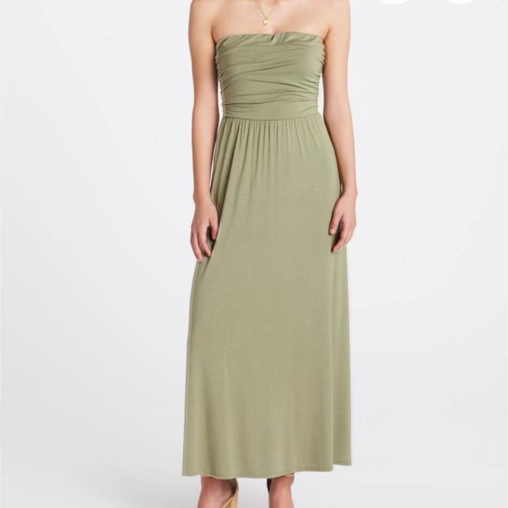 NWT Beacon Olive Green Strapless Maxi Dress Size Large Wedding Guest Boho